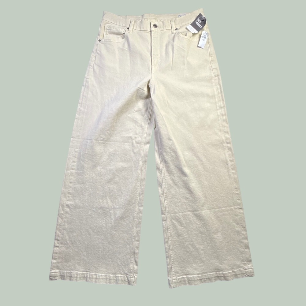 Gap High Rise Stride Wide Leg Jeans Cream Off White Size 32 14 Short NWT-2697